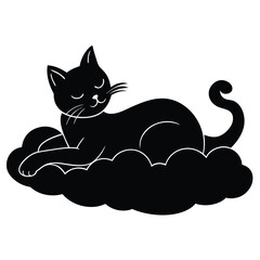 Silhouette of a Relaxed Black Cat Lying Comfortably on a Fluffy Cloud Symbolizing Peaceful Sleep and Dreamy Contentment