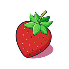 Vibrant cartoon strawberry with green leaves and seeds isolated on white background isolated on transparent background