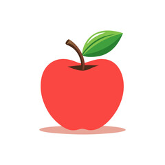 A vibrant red apple with a green leaf and stem casting a subtle shadow isolated on white background isolated on transparent background