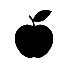 Simple black silhouette of an apple with a leaf and stem isolated on white background isolated on transparent background