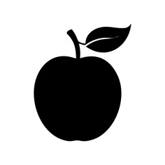 Simple black silhouette of an apple with a stem and leaf isolated on white background isolated on transparent background