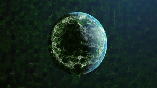 Sunlight striking Earth fueling hex grid emerging, neural filaments spreading for digital overlay - Powered by Adobe