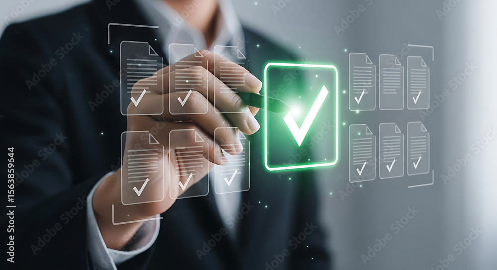 Poster businessman checking off tasks on a digital interface image