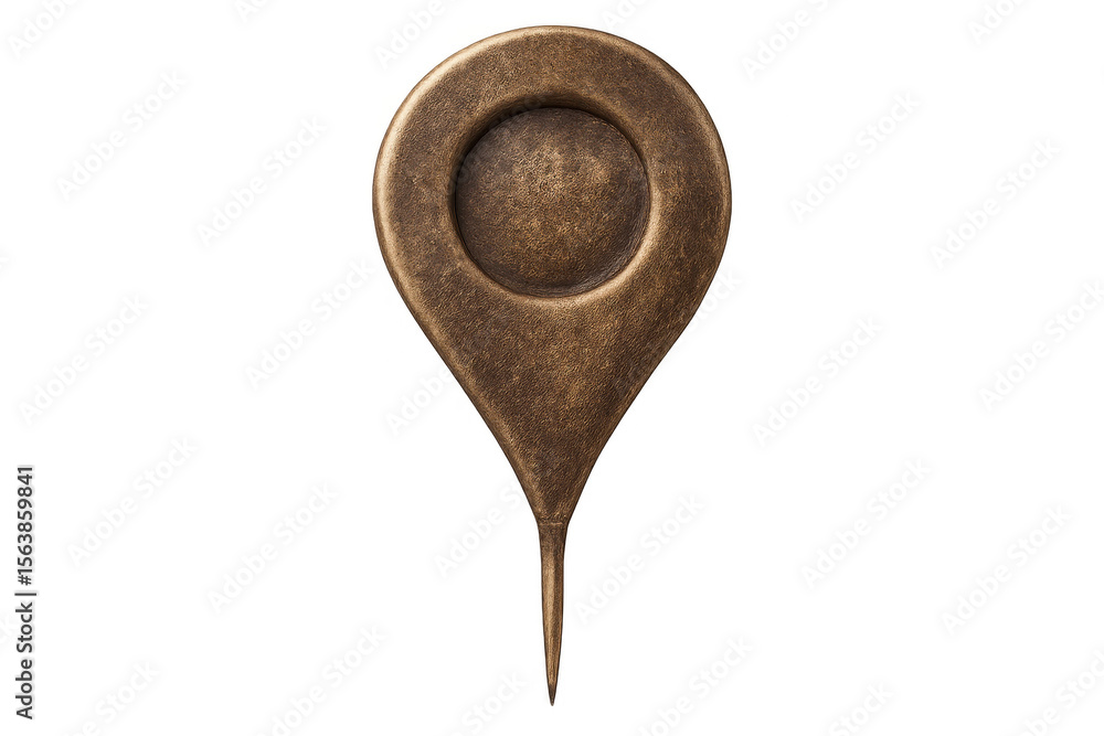 Poster bronze geolocation pin pointing on transparent background, perfect for indicating a precise spot on 