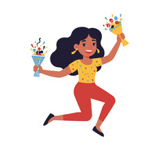 Woman with flowers holding bouquets joyfully. Perfect for florist services, celebration events, and gift-giving occasions.