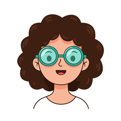 Woman with glasses wearing round eyewear. Perfect for optical shops, fashion accessories blogs, and vision care services.