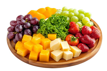 Cheese variety arranged beside juicy grapes