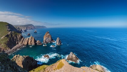 beautiful blue ocean with a rocky shoreline