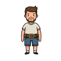 Obraz premium Man with tool belt ready for repair work. Ideal for handyman services and DIY project illustrations.