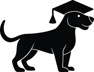 a cheerful dog wearing a graduation cap silhouette vector