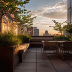 Rooftop Courtyard with Seating Area Plants and City View