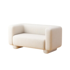 Modern Minimalist Sofa in Soft Beige Fabric with Rounded Edges for Cozy Living Room Decor Transparent background or PNG