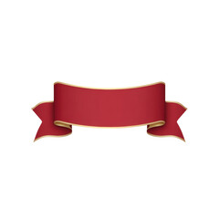 Elegant Red Ribbon Banner with Gold Trim for Festive Decoration and Announcement Design Purposes Transparent background or PNG