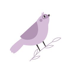 Cute colorful bird on a tree branch. Flat vector clipart