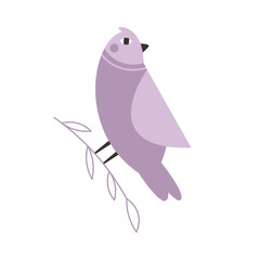 Colorful cartoon bird. Vector hand drawn bird sitting on a tree branch