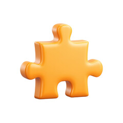 Bright Orange 3D Puzzle Piece on a Transparent Background for Creative Solutions and Teamwork Concepts Transparent background or PNG