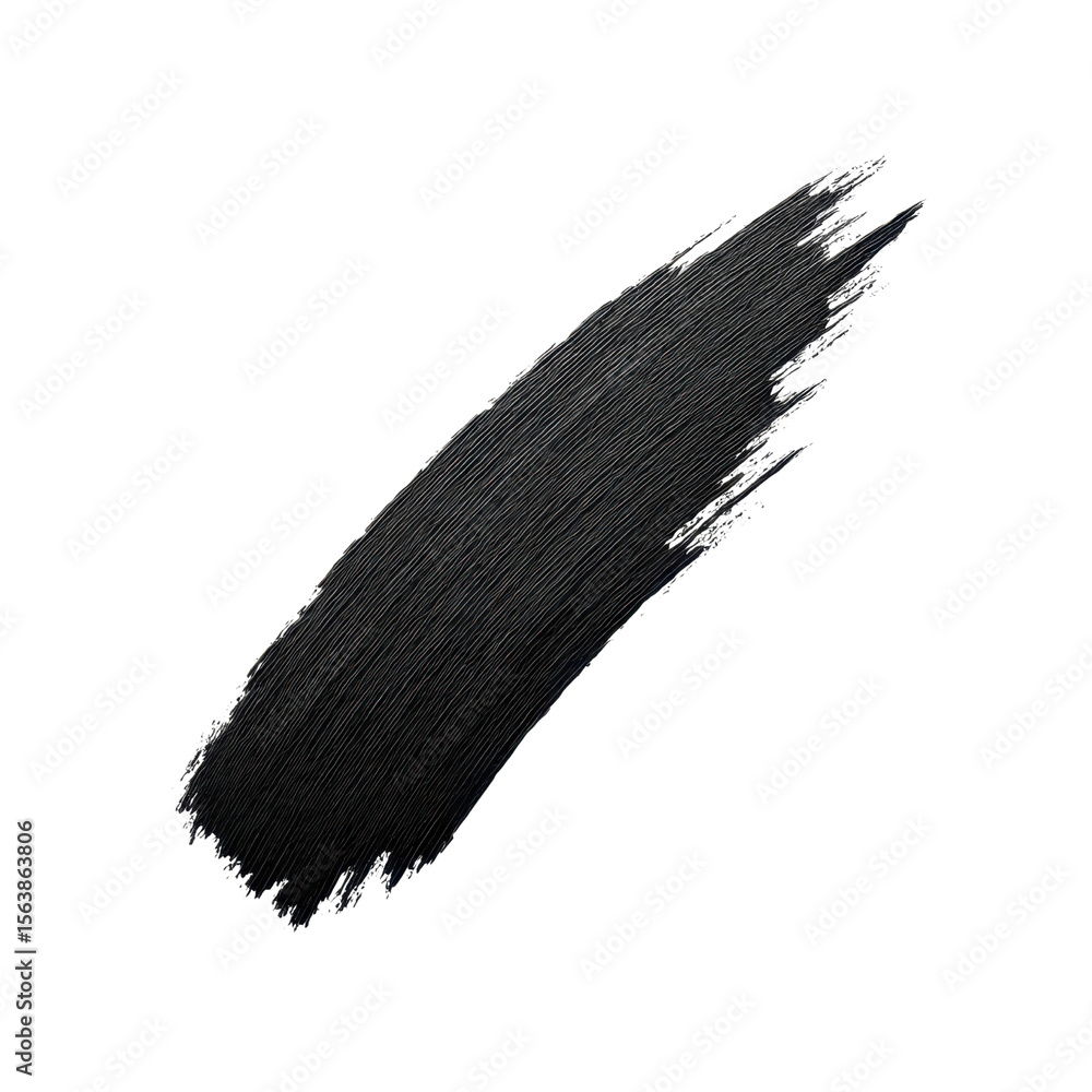 Poster abstract brush stroke in deep black paint for artistic background or creative design projects transp