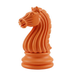 3d icon of an orange chess knight piece for a strategy game, isolated on transparent background
