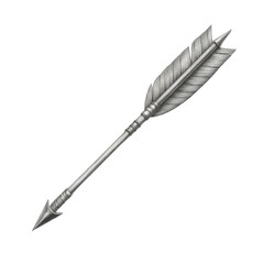 Detailed illustration of a vintage arrow with decorative feathers, emphasizing craftsmanship and design elements in archery. Transparent background or PNG
