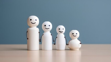 wooden doll family happy face, family home, adoption foster care, homeless support , family mental health, domestic violence, social distancing 
