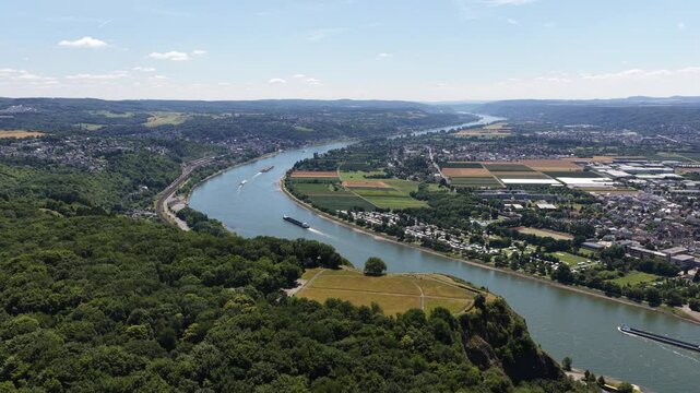 aerial video of Remagen bridge, The Ludendorff Bridge, River Rhine in Germany captured by United States Army forces in early March 1945 during the Battle of Remagen, in the closing weeks of World War