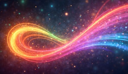 Obraz premium Vibrant Rainbow Light Wave with Sparkling Particles – Abstract Background