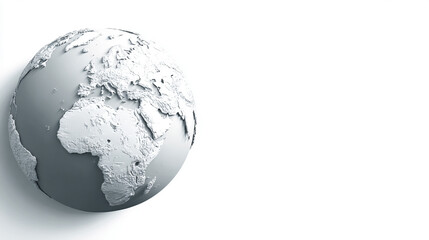 Fototapeta premium Minimal white globe icon on a clean blank background with ample caption space on the side. Simple, modern design symbolizes global connection, internet, communication, or worldwide access.