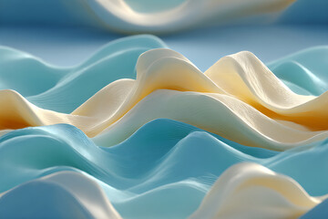 Fototapeta premium Abstract background with flowing ripple-like waves in cool blue tones. Smooth, layered textures create a serene and futuristic feel—ideal for design, branding, digital art, or tech visuals.