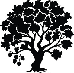 Naklejka premium Black Oak Tree Silhouette – Distinct Leaf Shape Artistic Design