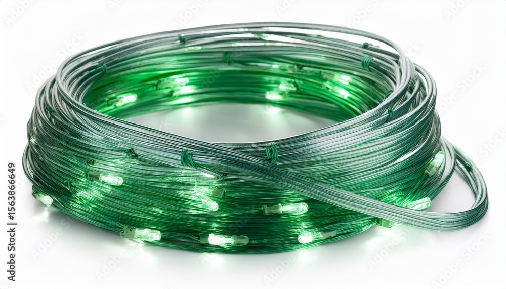 Poster string of lights with a green cord on white background