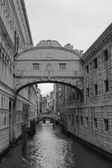 Famous landmark called BRIDGE OF SIGHS or Ponte dei Sospiri in Italian language in Venice ITALY in...