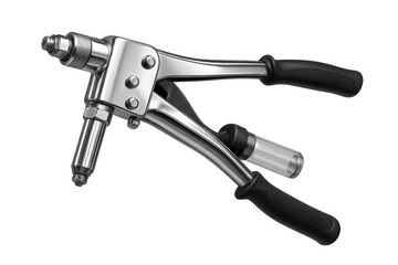 Silver rivet gun isolated on transparent background, cut-out of a hand tool