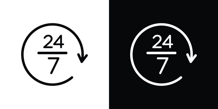 24 7 icon of glyph style design vector pack