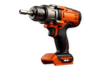 Impact driver with transparent background, orange and gray cordless power tool