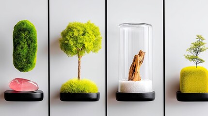 Miniature Plants in Glass and Moss Terrariums
