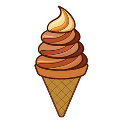 A delicious set of cold, sweet ice cream cones, with chocolate and vanilla flavors, isolated on white