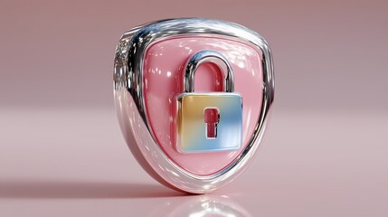 Cybersecurity . Minimalist 3D Floating Padlock on Pastel Background, Soft Matte Plastic Style, Modern Data Protection and Cybersecurity Concept, Wide Composition with Copy Space. Protection web, AI