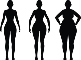 female weight stages of weight loss silhouette vector