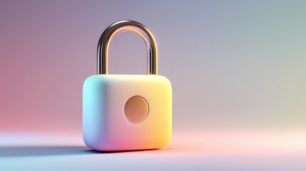 Cybersecurity . Minimalist 3D Floating Padlock on Pastel Background, Soft Matte Plastic Style, Modern Data Protection and Cybersecurity Concept, Wide Composition with Copy Space. Protection web, AI