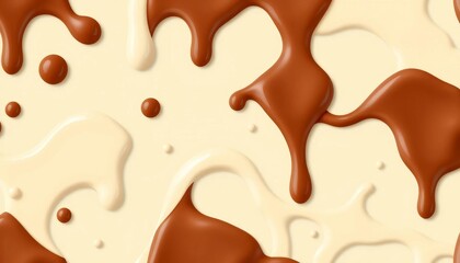 Fototapeta premium Seamless pattern of realistic vector drips of cream glaze and melted chocolate, ivory, pastry