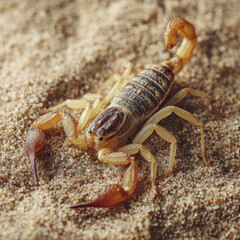 Scorpion on Hot Sand Top Down Macro Shot Harsh Natural Light