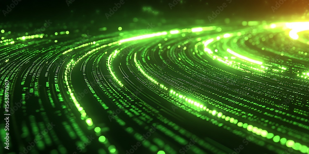 Fototapete abstract glowing green light trails with circular patterns in dark backgrounds and color gradients a