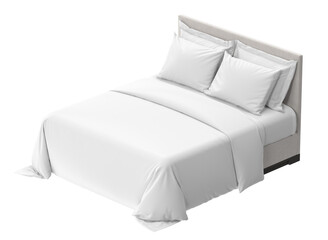 A pristine, inviting bed with crisp, clean bedding, ready for a restful night's sleep. The bed is...