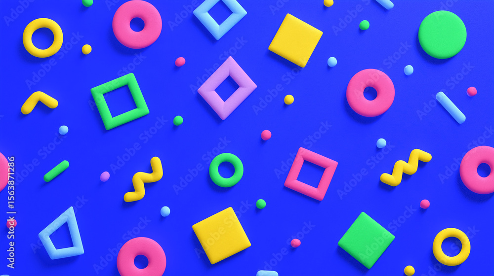 Poster colorful abstract memphis-style background filled with simple geometric shapes and playful forms. br