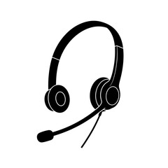 Black headset with microphone on white background  