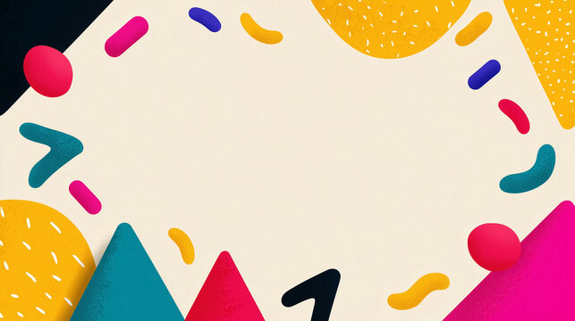 Colorful Memphis style background with vibrant geometric shapes and playful designs. Bright and youthful creative mood with a dynamic layout