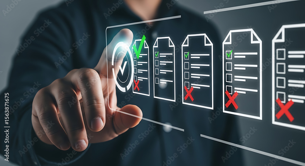 Poster person interacting with digital checklist task management progress tracking