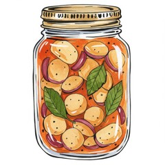 Watercolor Illustration of Pickled Potatoes in a Glass Jar