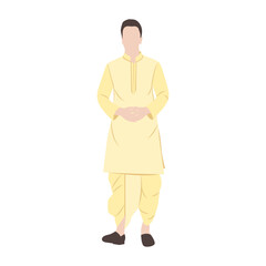 Vector flat illustration. Malaysian Indian man wearing traditional attire called Dothi