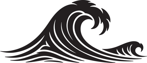 Majestic Ocean Wave Silhouette with Dynamic Swirls and Cresting Motion